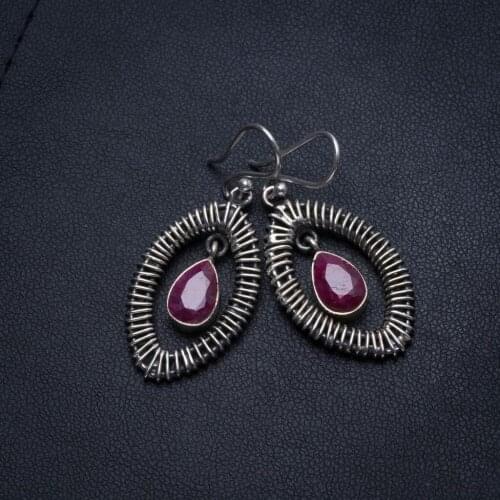 Natural Cherry Ruby Handmade Vintage 925 Sterling Silver Earrings 1 3/4" T3795