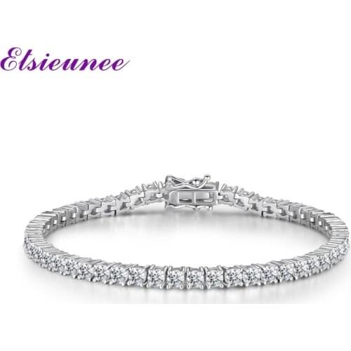 ELSIEUNEE 100% 925 Sterling Silver 3MM Round Simulated Moissanite Diamonds Charm Tennis Bracelets for Girls Wedding Fine Jewelry