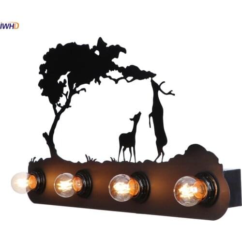 IWHD 4 Heads RH Antique Vintage Wall Lamp Beside Bedroom Living Room Stair Light Wrought iron Retro Wall Lights Lampara Pared