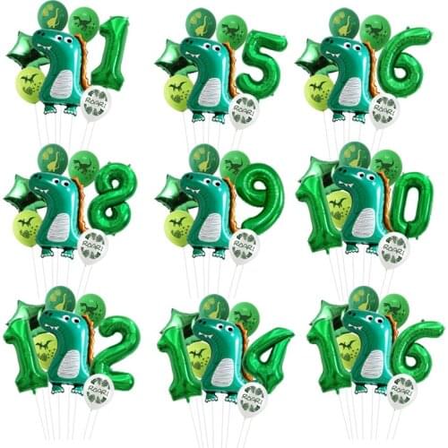 Green Foil Likable Dinosaur Balloons with Digit Number Balloon Jurassic Period Ball Jungle Theme Birthday Party Decorations Kids