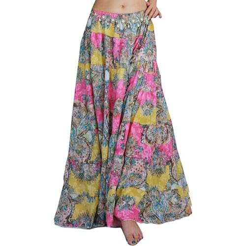 Tribal Belly Dance Performance Gypsy Clothes Bohemia Floral Skirt Women Linen Skirts