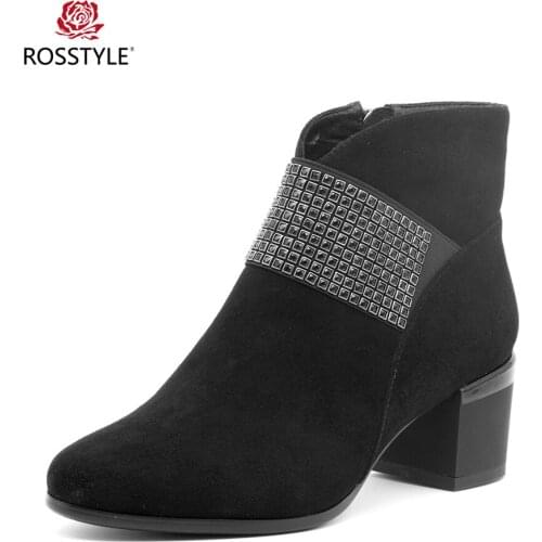 ROSSTYLE Women High Heels Shoes Winter Ankle Boots Quality Short Plush Women Thick High Heels Footwear Plus Biggest Size 43 B94