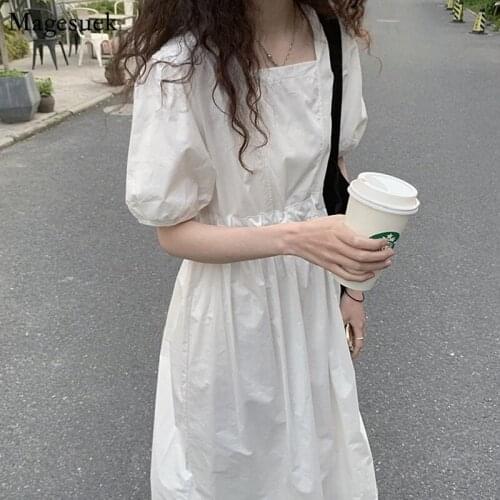 Retro Square Collar White Summer Dress Women 2021 Plus Size Elegant Woman Dress Short Sleeve Casual Party Dresses Vestido 14074