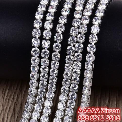 1meter/Lot AAAAA Zircon Rhinestone Cupchain Clear And Stone Silver Base Trimming Sew On Garment Wedding Dress Decoration SS8-16