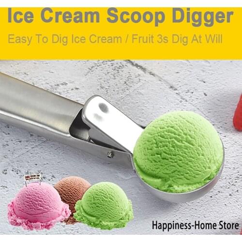 1Pcs Stainless Steel Ice Cream Spoon Watermelon Cookies Spring Handle Scoop Dig Ball Fruit Spoon Spherical Mould Kitchen Supply
