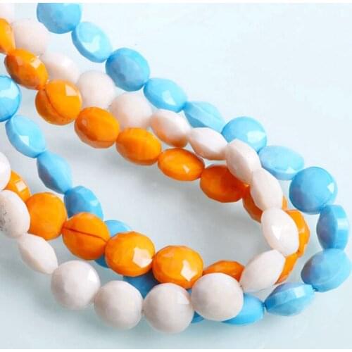10pcs Flat Round 14mm Opaque Faceted Glass Loose Beads For Jewelry Making DIY Crafts Findings