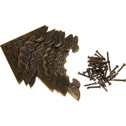 12Pcs Decorative Bat Shape Wood Case Corner Protector Antique Brass Jewelry Gift Box Corner Foot Metal Guard Corners with Screws