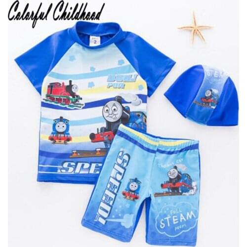 Children swimwear baby boys long sleeve shirt+shorts+hat 3pc sets cartoon car printing bathing suit kids beach clothes