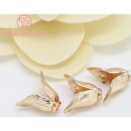 6PCS 13x15MM 24K Champagne Gold Color Plated Brass Flower Beads Caps Tassel Caps High Quality Diy Jewelry Accessories