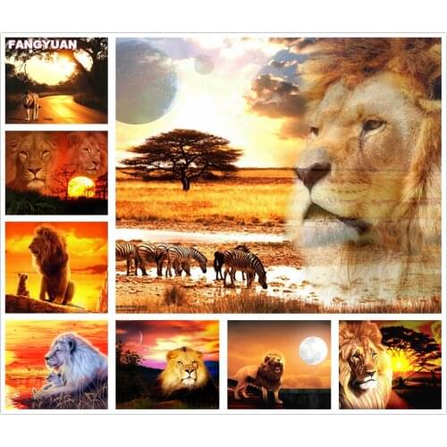 5D Diy Diamond Painting Lion Sunset Handicraft Diamond Embroidery Animals Mosaic Full Kits Needwork Picture Home Decoration Gift