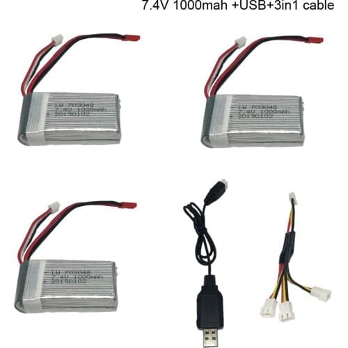 7.4V 1000mah Lipo Battery with USB charger 5in1 cable For MJXRC X600 7.4 V lipo Battery charger set for MJX RC toy 703048 2S
