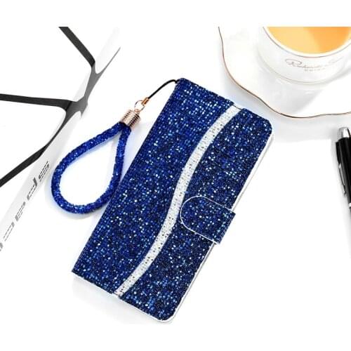Glitter Case For iPhone 12 SE 2020 11 Pro XS Max Mini X XR 8 Plus 7 6 6S 12Pro Sparkling Bling Lanyard Flip Leather Book Case