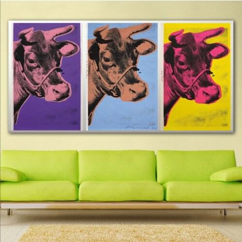 Large size Printing Oil painting Colorful cow andy warhol wall art canvas prints pictures for living room and bedroom No Frame
