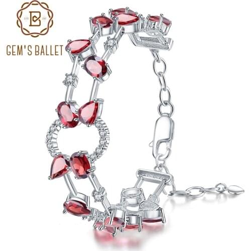 GEMS BALLET 925 Sterling Silver Bracelets & Bangles for Women Wedding Jewelry 14.74Ct Natural Red Garnet Gemstone Link Bracelet