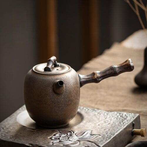 Retro stoneware teapot Japanese ceramic filter teapot handmade household single pot side handle Kung Fu tea set