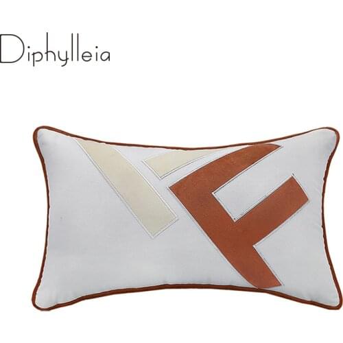 Diphylleia Cushion Cover 2021Italy Fashion Style Simple F Letter Embroidered Lumbar Pillow Case Luxury Coussin Orange Brown