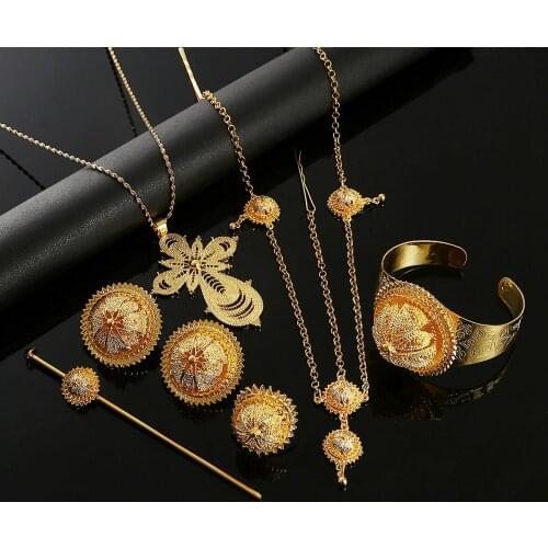 Ethiopian Eritrea Ethnic Style Habesha Gold Color Fashion Women Jewelry Set