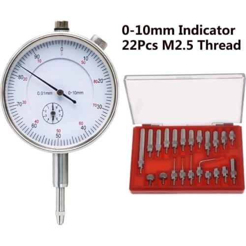 Dial Indicator 0-10mm Lug Back Test Gauge 22Pcs Steel Dial Indicator Point Set M2.5 Thread Tip For Dial & Test Indicators