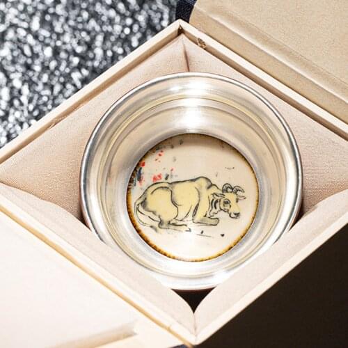 Ceramic Tea Cup 80ml Handmade Porcelain Silver Cups Vintage Tea Bowl Teaware Collection Crafts Puer Cups Creative Teacup Decor