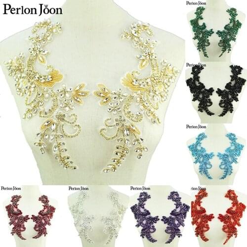 1 Pair Color crystal handmade lace applique high-end bridal wedding dress rhinestone glass neckline decoration Accessories WH049