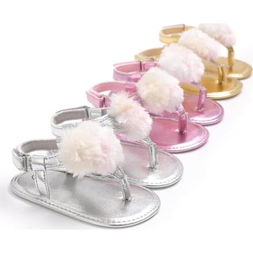Summer Baby Sandals Girls PU Leather Shoes Baby Toddler Princess Hair Ball Sneakers