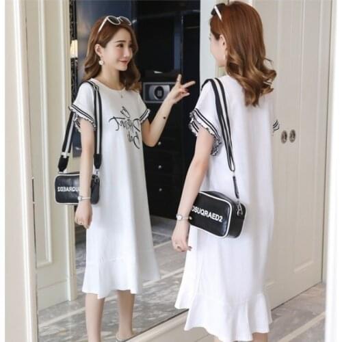 2021 Korean Summer Maternity Dress Short-Sleeved Summer Fashion Loose Mid-Length Fishtail Skirt Maternity dress Suit Skirt