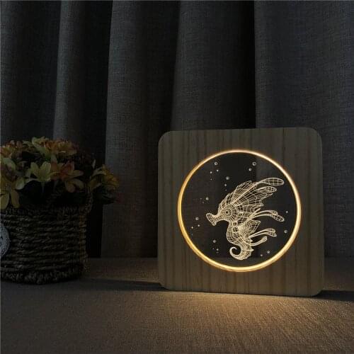 Seahorse Animal Wooden 3D LED Arylic Night Lamp Table Light Switch Control Carving Lamp for Friends Fans Gift Dropshipping