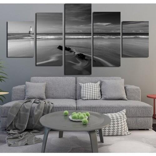 Calm Sea and Beach Seascape Home Decoration Wall Painting 5Pcs Frameless Canvas Hd Photography Printing Poster