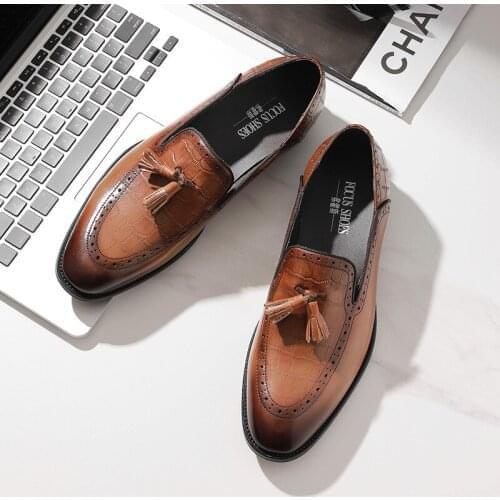 Men Genuine Tassel Leather Oxford Shoes Handmade Retro Working Dress Shoes For Male Driving Party Oxfords Working Shoes Size 44
