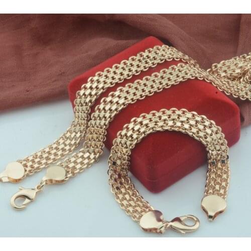 1 Big Set 10mm 12mm Woman Mens 585 Rose Gold Color Chunky Set Jewelry Bracelet Catenary Necklace Set (NO red box)