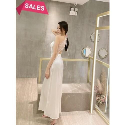 New sexy silk pajamas womens suspender open back thin hanging neck temptation nightdress home clothes