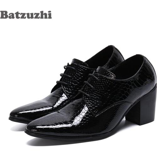 New 7.5cm High Heel Men Shoes Pointed Toe Black Patent Leather Dress Ankle Boots Men Party zapatos de hombre, Big Sizes 38-46
