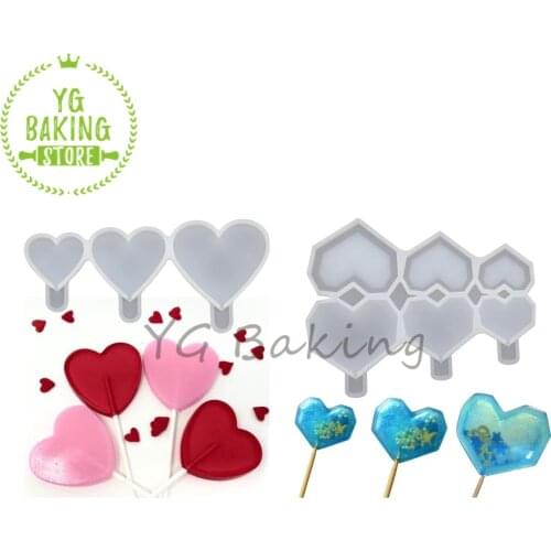 Normal & Diamond Heart Shape Silicone Lollipop Cake Mold Chocolate Candy Mould Cake Decorating Kitchen Supplies Bakeware