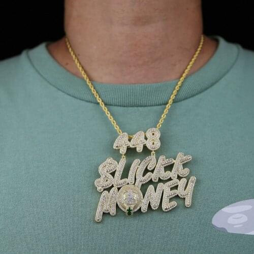Hip Hop Big Money Letter Pendant Necklace Iced Out Bling Cubic Zircon Mens Rapper Jewelry Top Quality Fashion Jewelry Drop ship