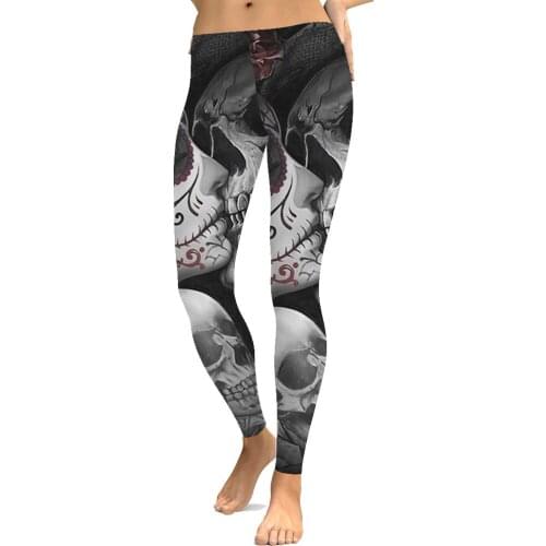 Papertiger Sexy Lady Leggings Embroidered Bleeding Skin Skull Print Leggings