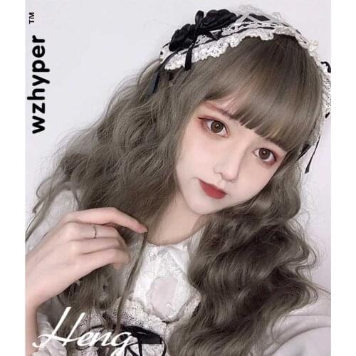 Hot Sale Long Blue Mix Grey Lolita Wigs Dusty Blue Wavy Harajuku Cosplay Wig Heat Resistant Synthetic Hair Halloween