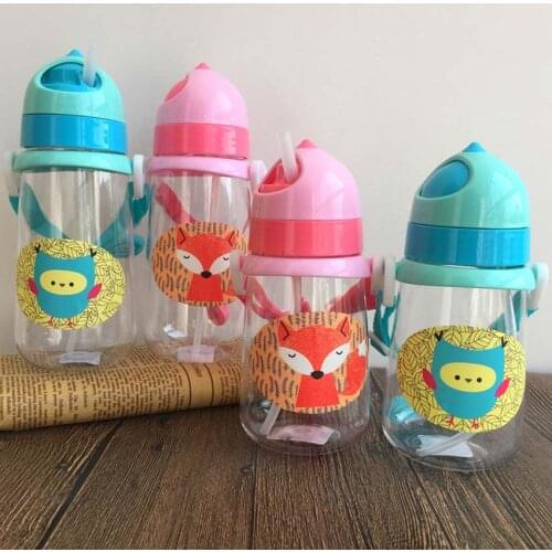Hot Cartoon Children Straw 380ml Plastic Water Bottle Birthday Party Decorations Kids Kitchen Wedding Decoration Gift