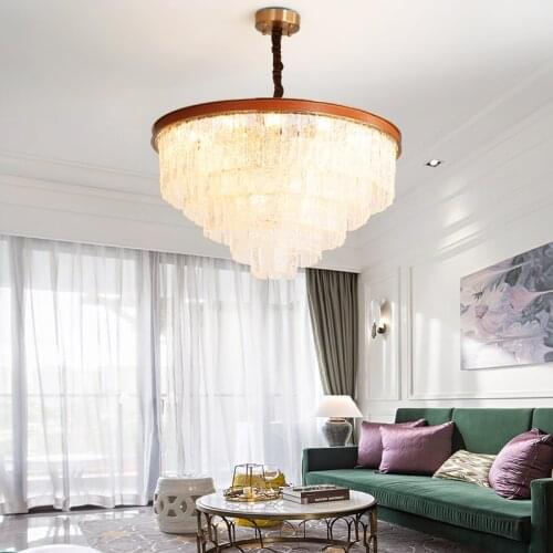 Light luxury net celebrity luxury creative duplex building model room post-modern glass sheet dining room living room chandelier