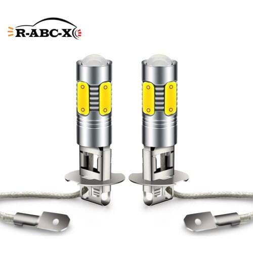 RUIANDSION 2Pcs H1 H3 Car Fog Light Bulb Auto Daytime Driving Lamp 1200Lm COB LED 10V-30V 12V 24V White 6000K Amber 2700K
