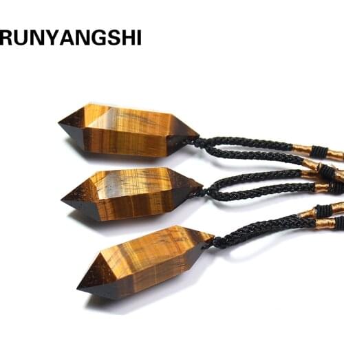Runyangshi 1pc wholesale Natural tiger eye Stone Crystal quartz Hexagonal Column Shape Pendant Necklace for Jewelry making