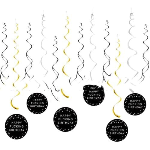 12 Piece Pvc Spiral Pendant Happy F**king Birthday Disc Pendant Happy Retirement Letter Charm Spiral Drawing Party Supplies 2021