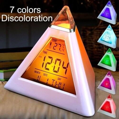 LED Digital Alarm Clock Triangled 7 Colors Calendar Temperature Display Desk Alarm Clocks for Home Room Table Clock Decoration