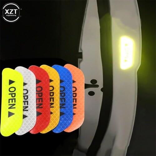 4pcs Car Door Safety Anti-collision Warning Reflective Stickers OPEN Stickers Long-distance Reflective Paper Decorative Stickers