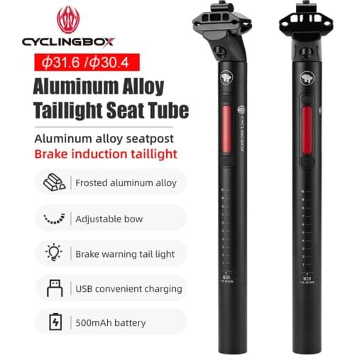 CyclingBOX MTB Bike Seat Tube With Taillight Smart Induction Brake Dual-Track Adjustable Seat Tube Bicycle Riding Accessories