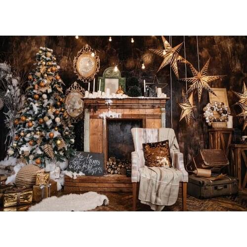 Christmas Tree Star Living Room Fireplace Photography Backdrop Vinyl Background for Children Baby Shower Photoshoot Photo Studio