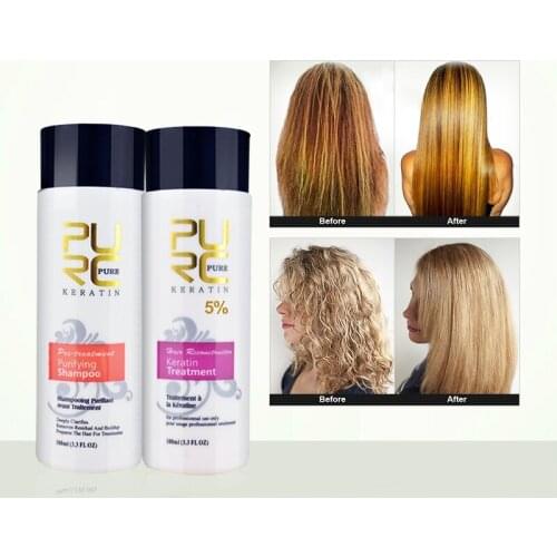 PURC Straightening for Hair Scalp Treatment Curly Hair Products Brazilian Keratin Treatment + Purifying Shampoo Hair Care Set