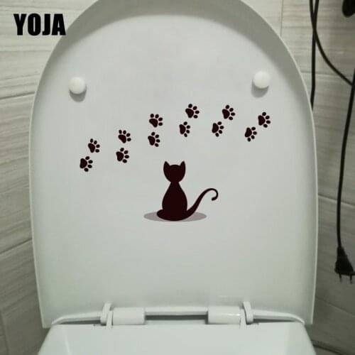 YOJA 22*13.6CM Cat Paw Print Funny Bathroom Decor Toilet Sticker Art Cartoon Home Wall Decal T1-0068