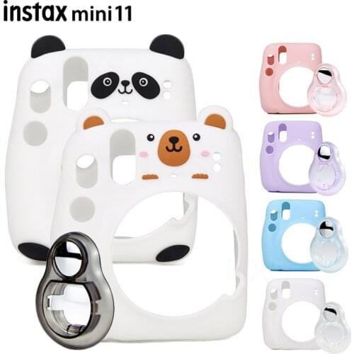 Protective Soft Silicone Cover Case Bag with Close-up Selfie Lens Accessories For Fujifilm Instax Mini 11 Instant Film Camera