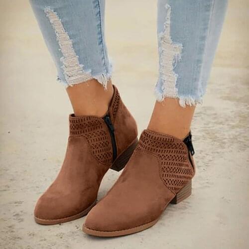 Women Ankle Boots Autumn Winter Female Shoes Square Heel Ankle Boots for Women Zipper Solid Color Women Footwear PU Boots bottes