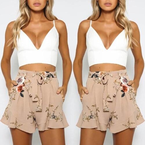 Women Bandage Chiffon Floral Shorts Stretch Waist Casual Hot Selling Casual Ladies Shorts
